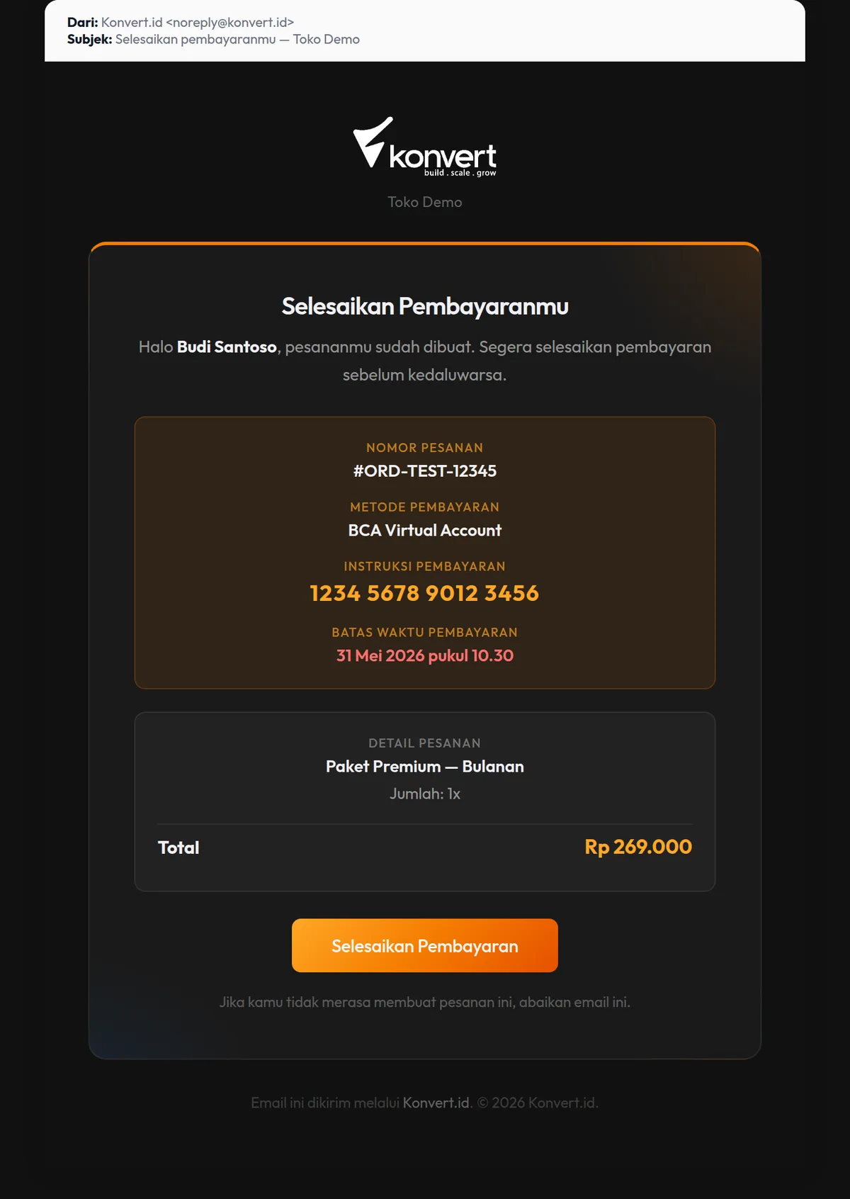Email payment reminder va qris