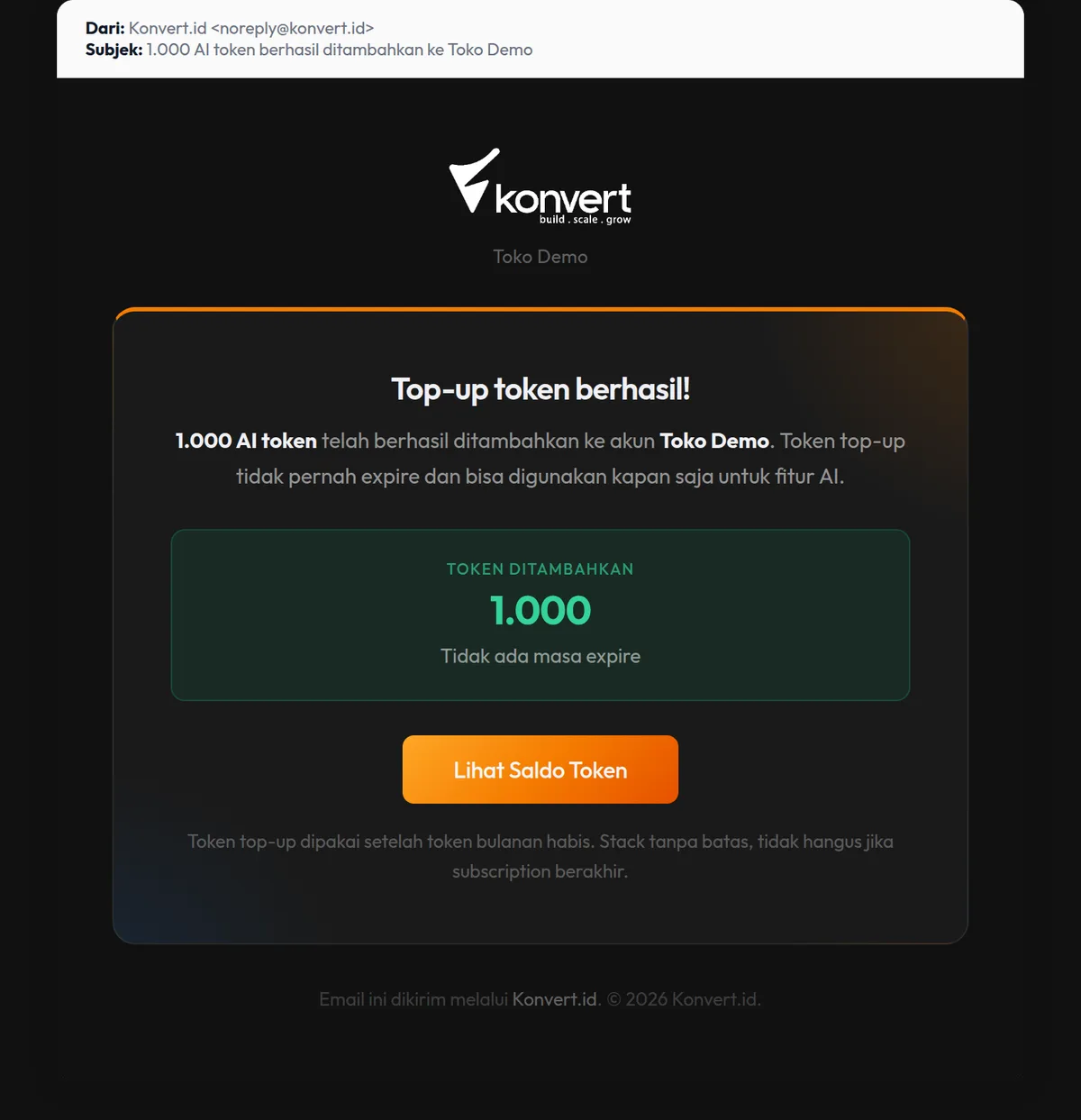 Email topup confirmation