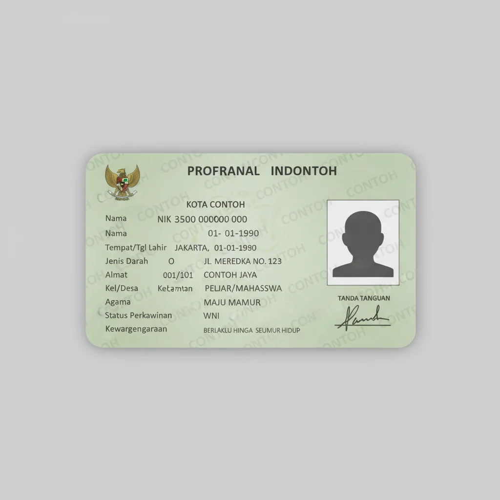 contoh foto KTP yang bagus — seluruh sudut terlihat, tidak ada silau, tulisan jelas terbaca