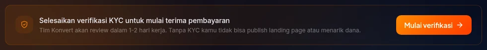 Dashboard kyc card card verifikasi di dashboard dengan tombol mulai verifikasi